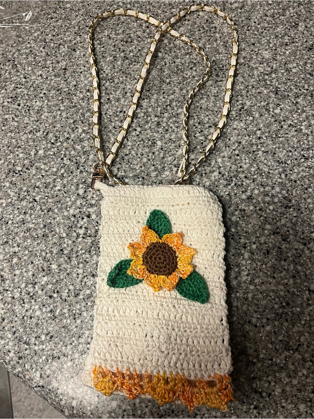 Handmade Cream Crochet Crossbody Bag with Sunflower Accent